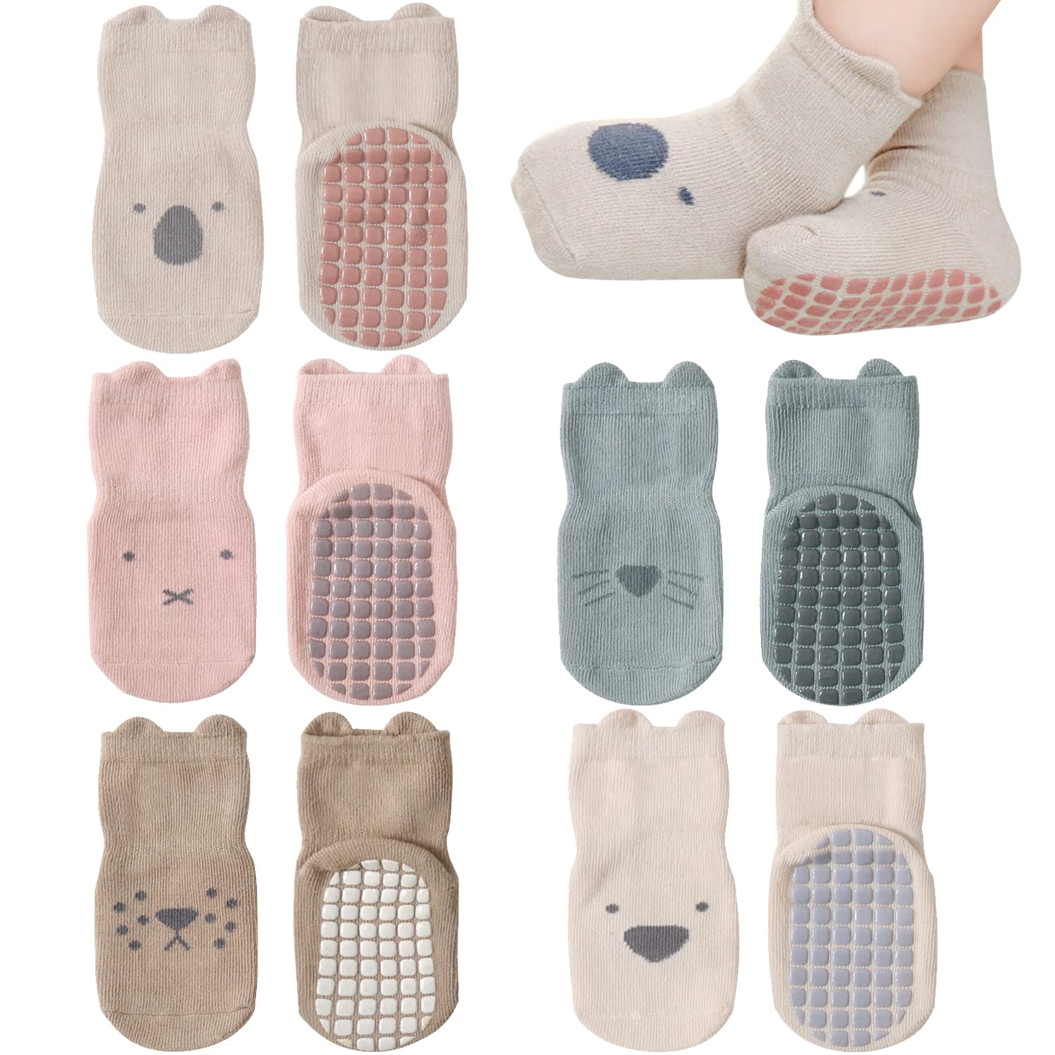 ShaqMars Toddler Socks with Grippers Cartoon Baby Little Girls Boys No Slip Socks All Weather Crew Length Slipper Socks