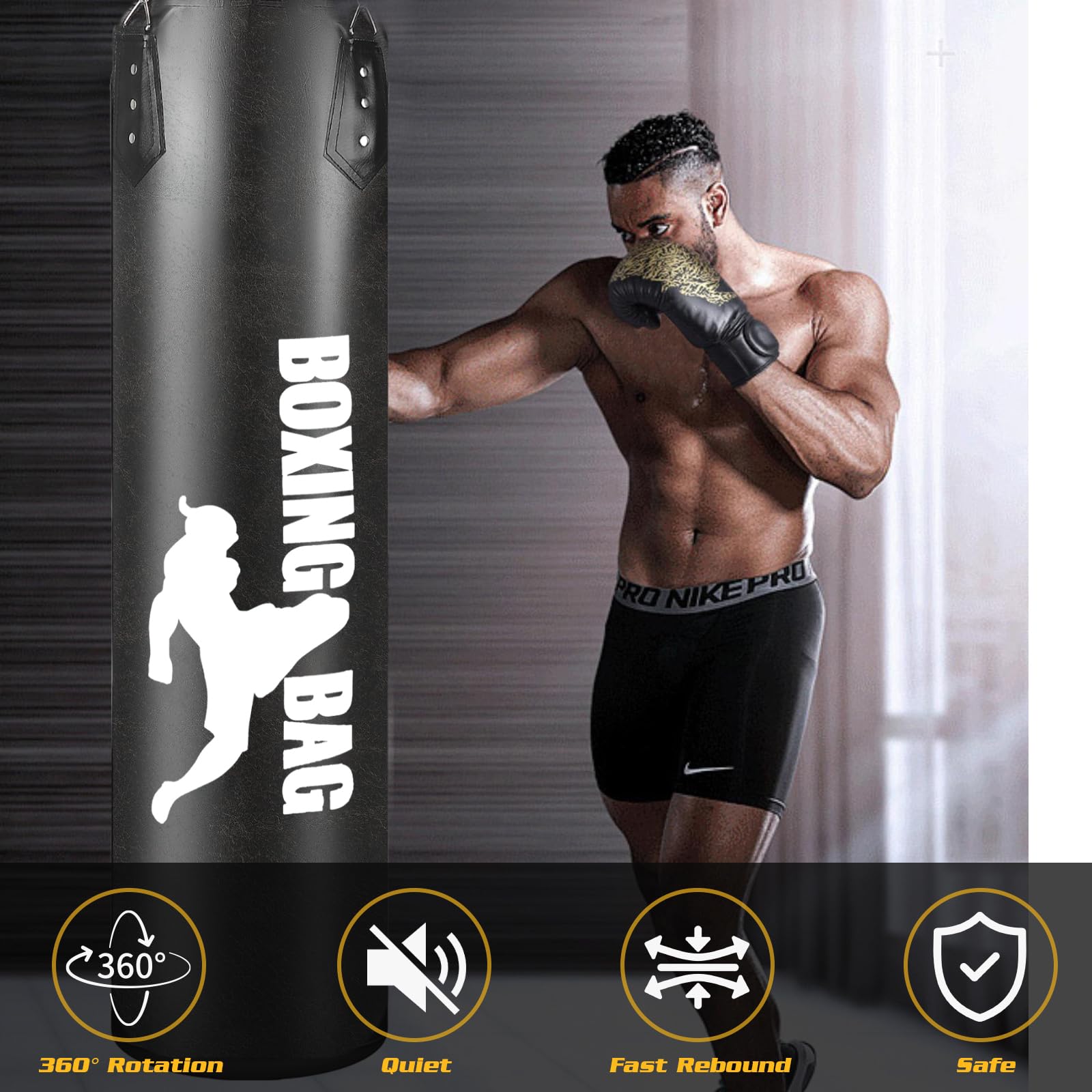 Sac de boxe pour adulte 120 cm pour garçon et enfant unisexe pour intérieur et jardin avec gants de boxe, enveloppes, chaîne, crochets de plafond pour MMA Grappling Muay Thai