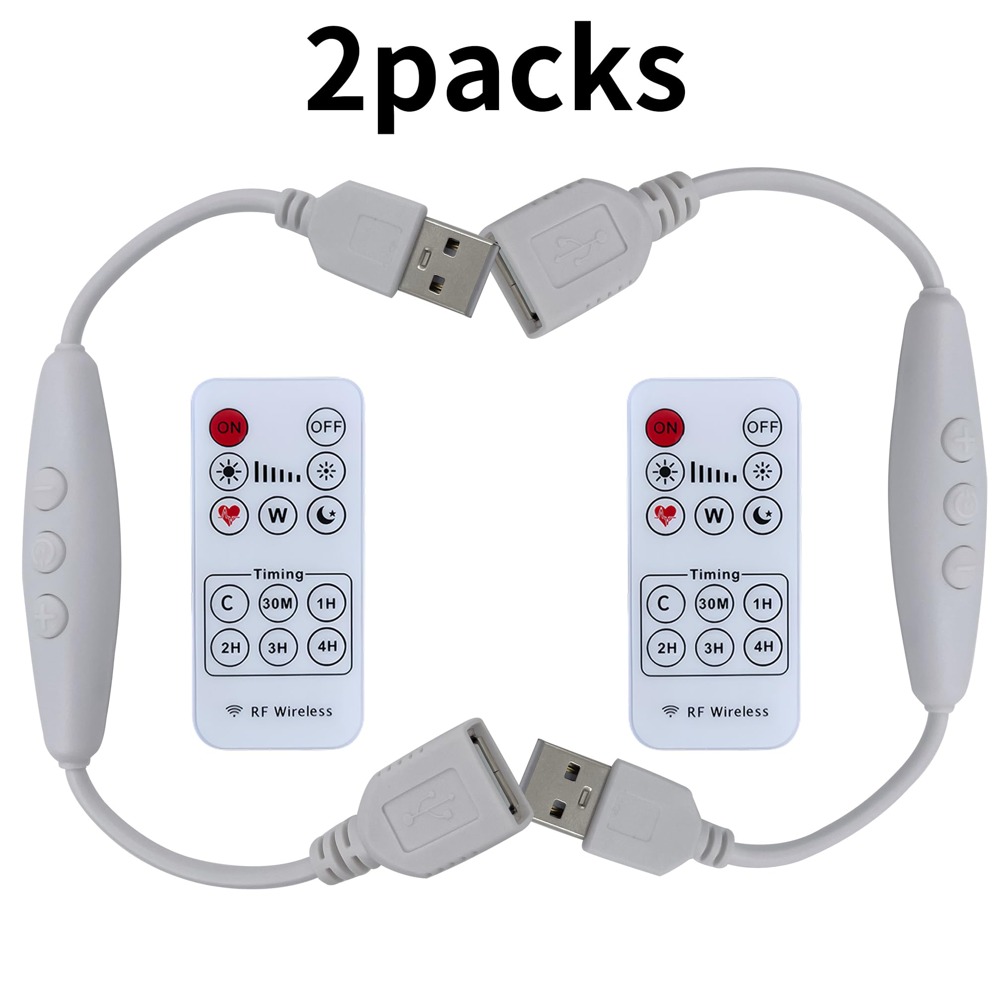 Clearhill USB Male and Female Dimmer Switch with The Remote Control 2Packs,6-Speed Dimming,ON-Off Function,Stepless Dimming,2A Current,22AWG Wire,60s delay Off,for 5V Single Color Led Lights(White) - Image 2