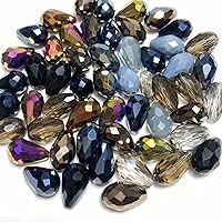 Vista 10 de 100 piezas Cuentas de cristal facetadas con forma de lágrima, 6x8 mm, con orificio vertical, cuentas espaciadoras de cristal para pulseras