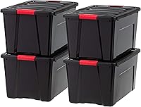 Vista 9 de IRIS USA 94 Qt - Contenedores de almacenamiento de plástico apilables con tapas, paquete de 4 - Libre de BPA, fabricado en EE. UU. - Solución