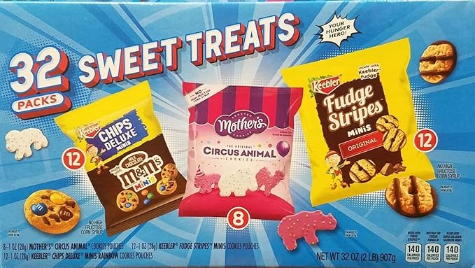 Amazon - Keebler 32 count of 1 oz bags Sweet Treats Variety Pack (12 Fudge Stripes, 8 Mother’s Circus Animals, 12 Chips Deluxe) 32 oz. total (2 LBS)