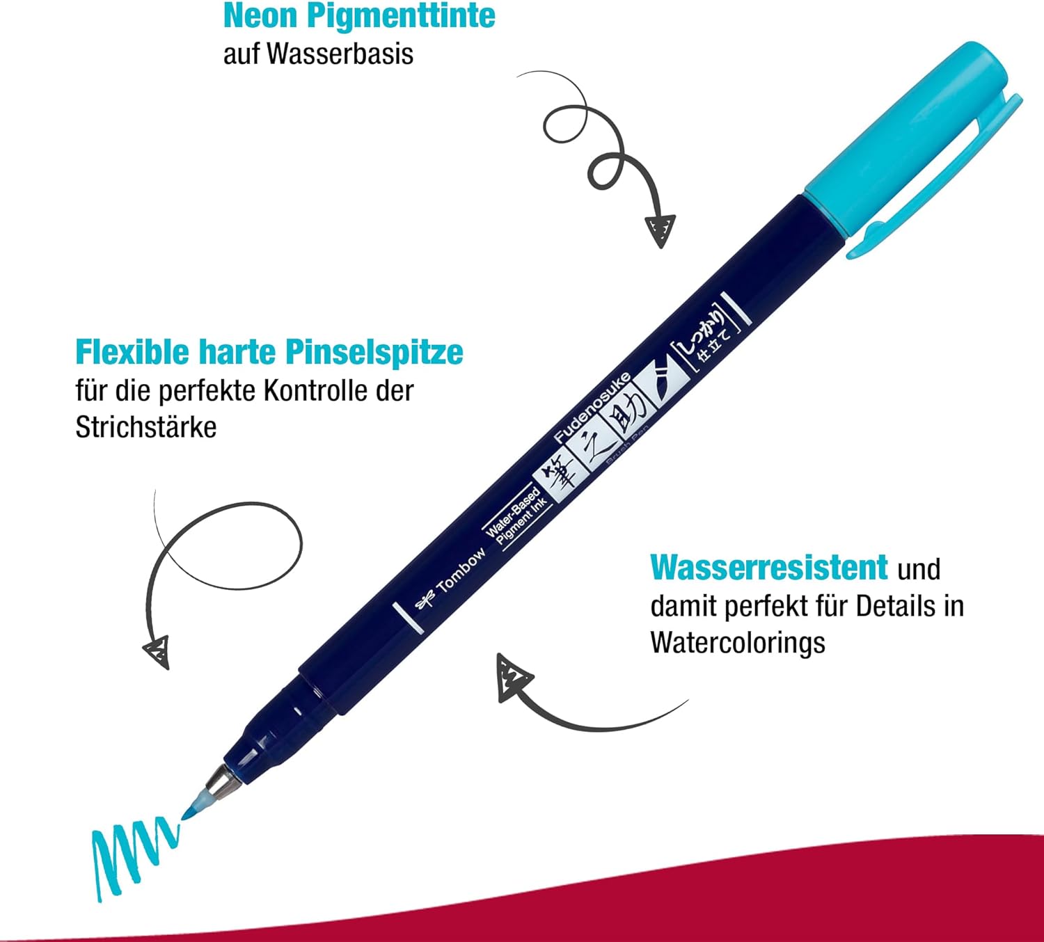 Tombow Fudenosuke Hard Tip Brush Pens (Set of 6) - Neon Colours