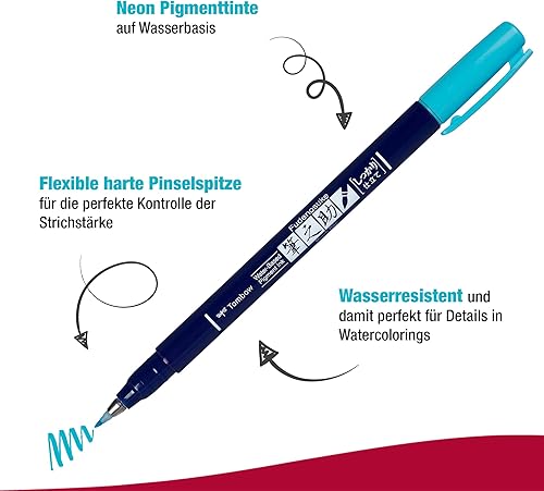 Miniatura 4 de Tombow Fudenosuke - Bolígrafos de punta dura (6 unidades), colores neón