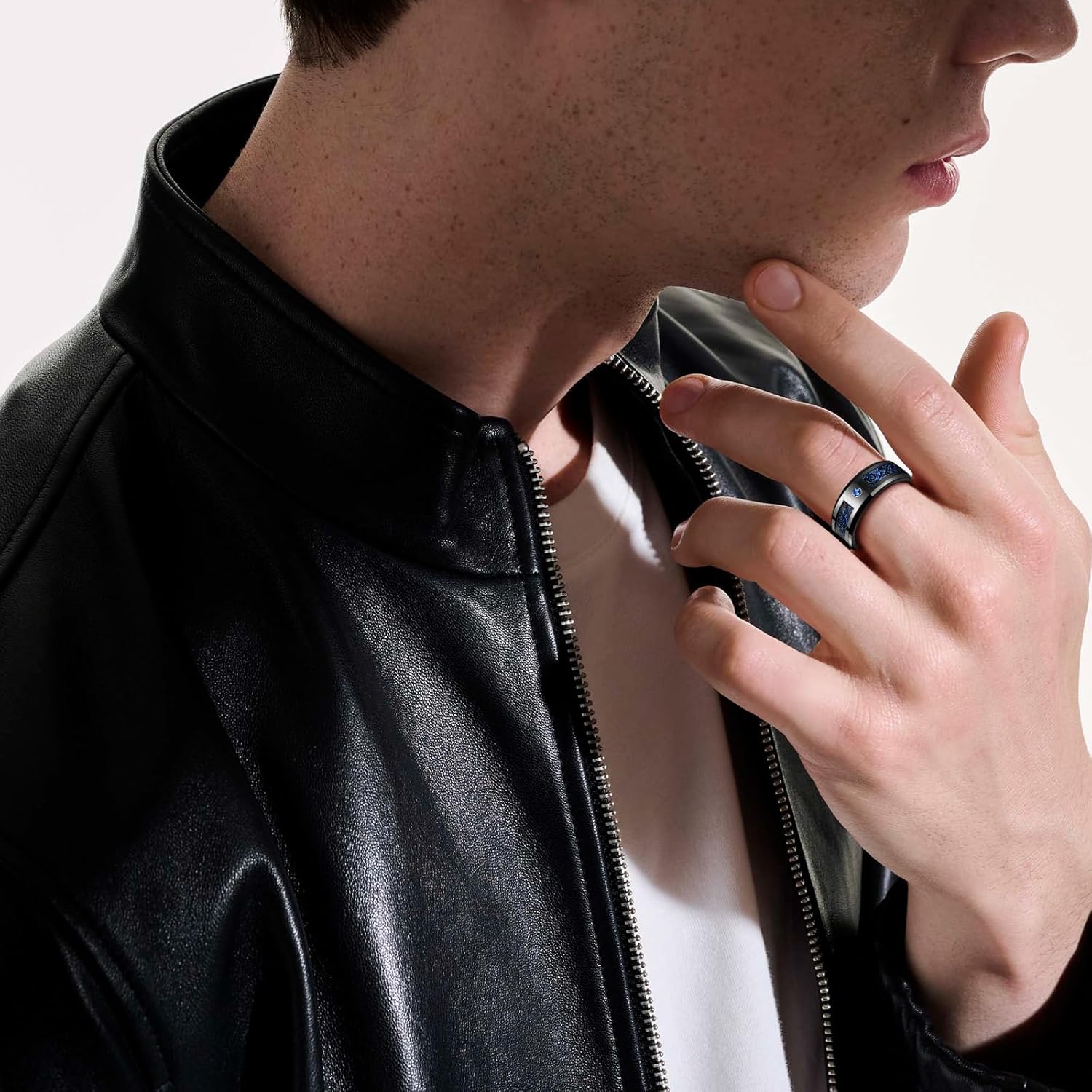 TUNGSTORY 8mm Black Celtic Dragon Tungsten Carbide Wedding Ring with Green Carbon Fiber and CZ Inlay Polished Finish Beveled Edge Size 6-16 - Image 2