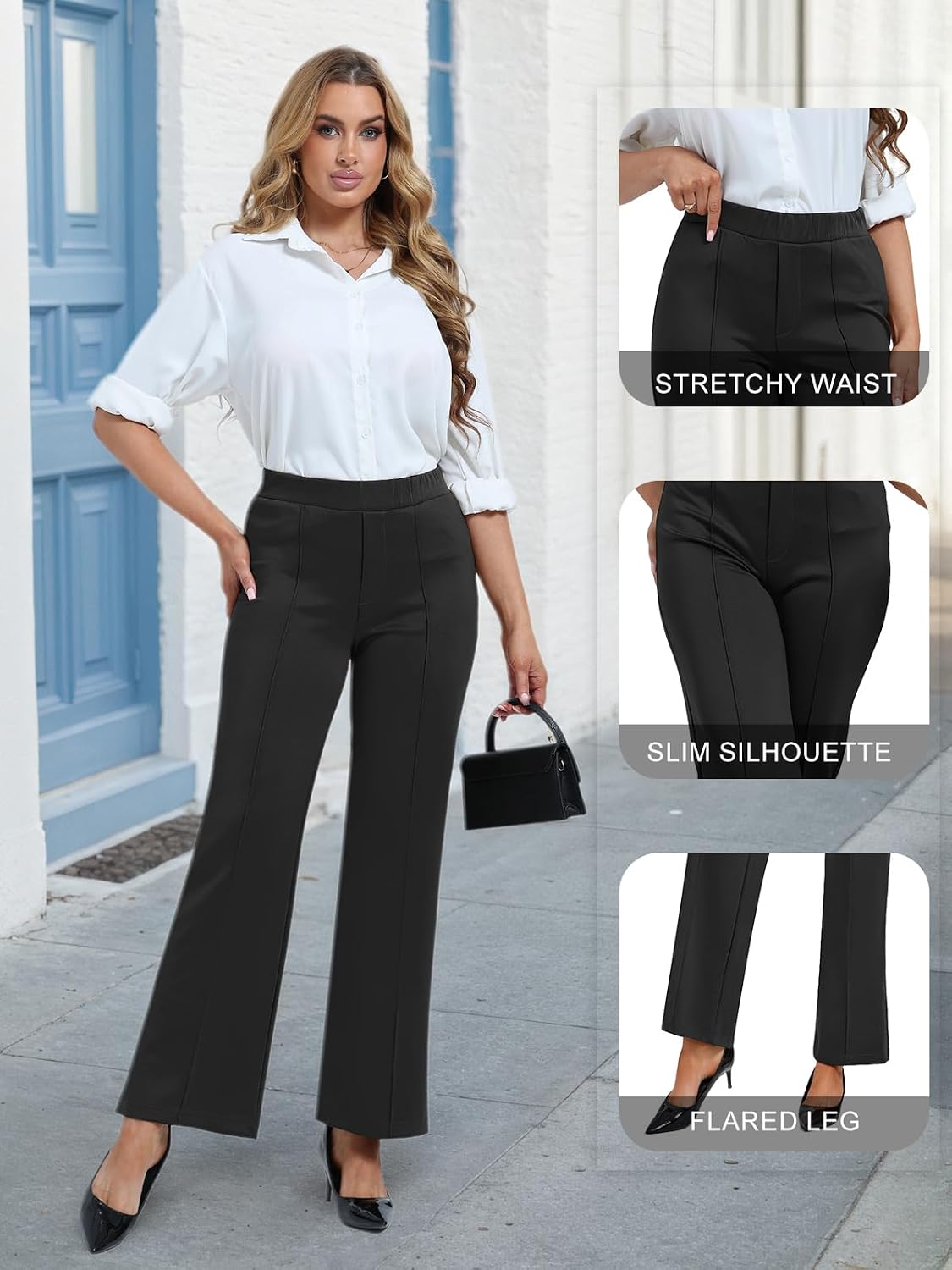 Dress Pants Women Business: Pants Tummy Control Office Straight Leg Trousers High Waisted Ladies Slacks Black