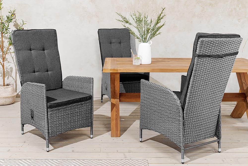 Gartenstuhl SYLT - 56cm - grau - Stoff-Bezug Polyrattan Armlehne Outdoor