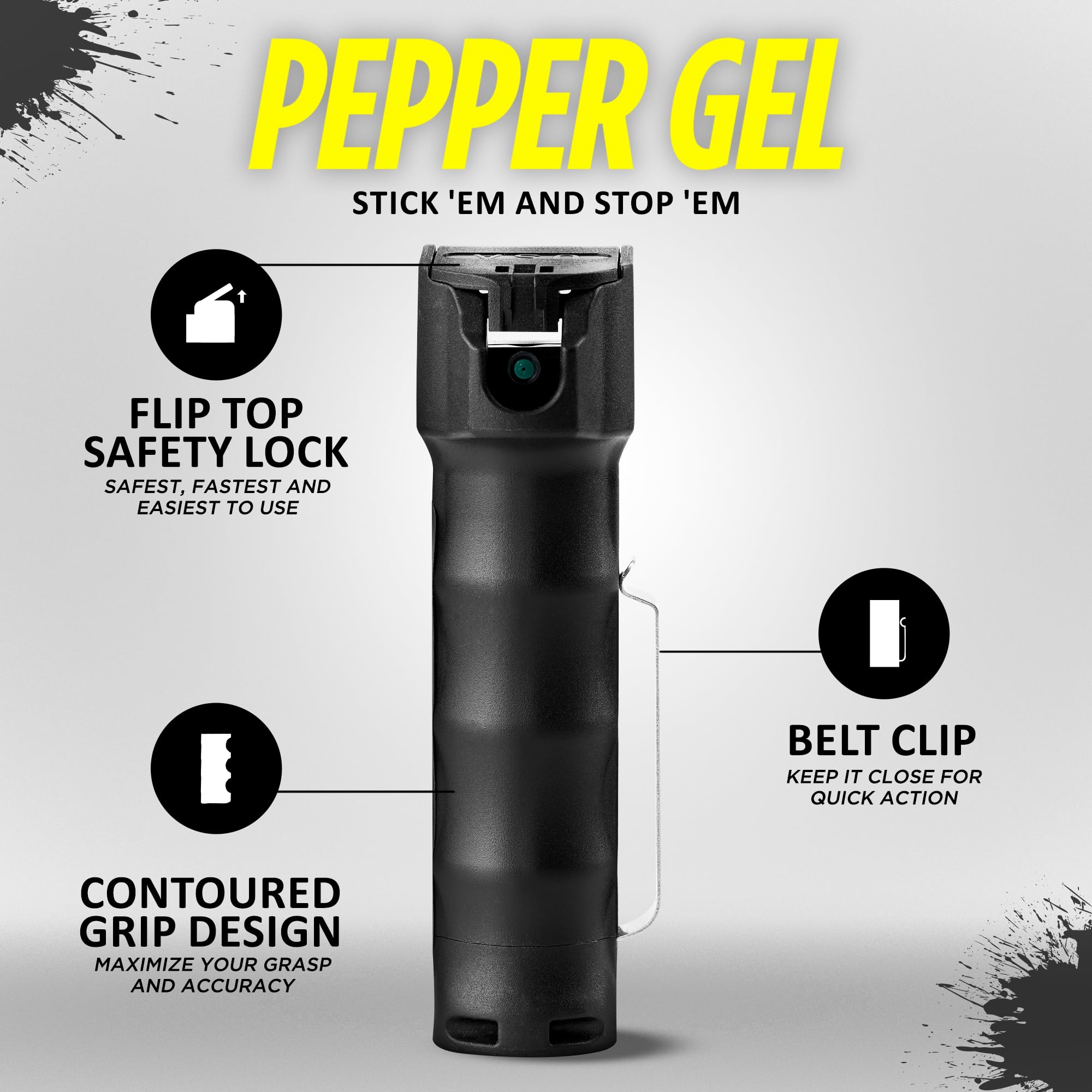 Guard Dog Security Pepper Gel for Self Defense,18-Foot Range, Flip-Top Safety, Belt Clip, Maximum Strength OC Pepper Spray Personal Protection, Made in USA, 3/4 oz (Black)