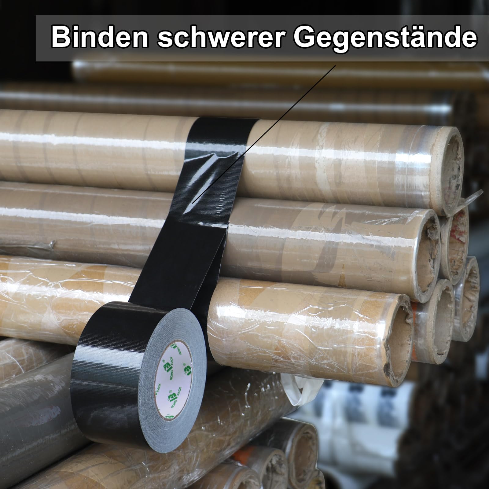 BOMEI PACK Cinta adhesiva americana 75mm x 50 m, negro cinta impermeable de tela de para reparaciones, bricolaje, manualidades, uso en interiores y exteriores
