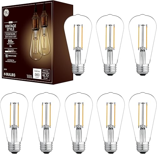 Miniatura 1 de GE Bombillas LED de estilo vintage, ST19 Edison estilo vela cálida de vidrio transparente, bombillas LED de bajo consumo y regulables, reemplazo de