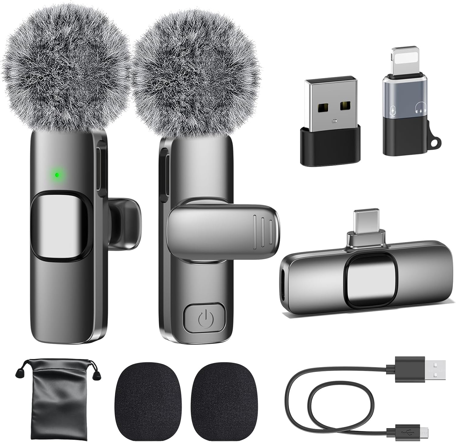PoP voice USB C Mini Microphone for iPhone 16/15/14/Android, Wireless Lavalier Microphone with Noise Reduction, Lapel Lav Mic for Vlog YouTube TikTok Recording, 12H, 65ft