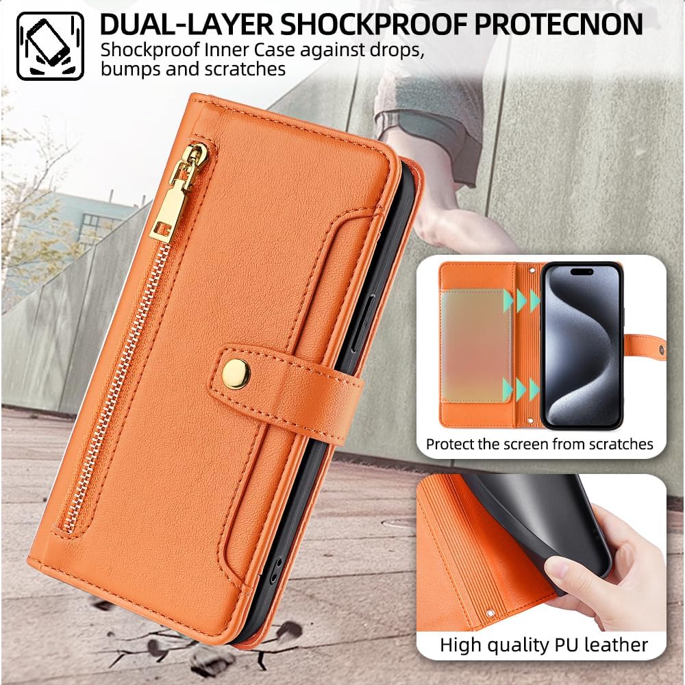 Cover Compatible with Honor X8A Zipper Wallet【6 Card Slot】【Flip Stand】【Magnetic Clasp】【Phone Case】 Lanyard White