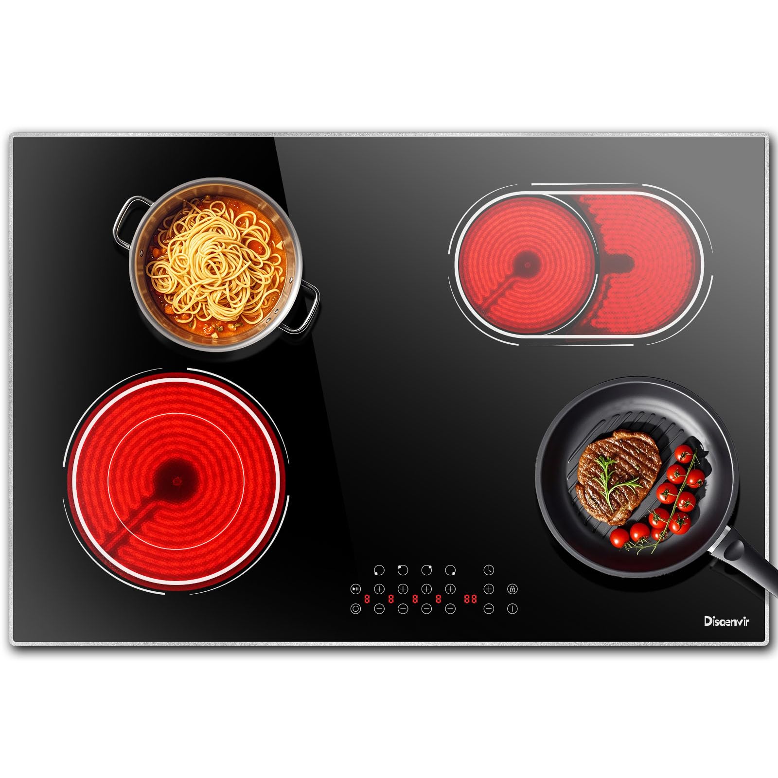 Electric Cooktop 30 Inch - 4 Burner Powerful Glass Electric Stove Top 6600W, 30 Inches Built-in Ceramic Stove with Dual & Expanded Ring, Timer, Safety Lock, 220V - 240V Hard Wire(No Plug)