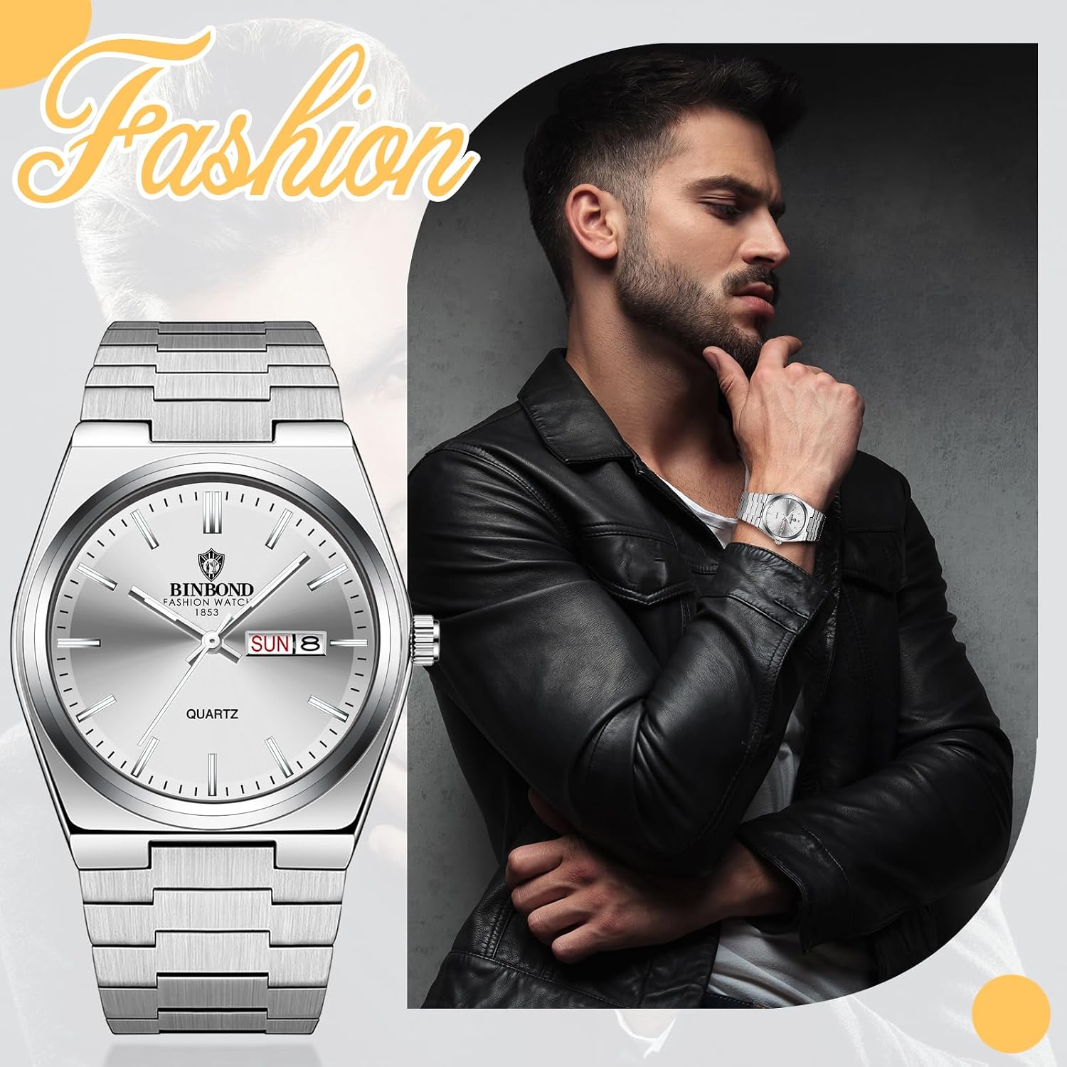 JewelryWe Men Casual Business Watch: Gold Stainless Steel Waterproof Quartz Analog Luminous Hands Day Date Display Adjustable Solid Band Wristwatch for Father's Day image 5