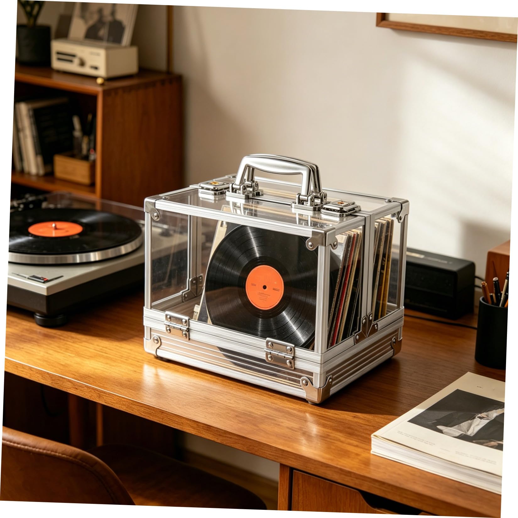 PRETYZOOM Scatola per Conservare Vinili e CD con Coperchio Trasparente Grande Capacità per Dischi Custodia Organizzatrice per Casa e Ufficio