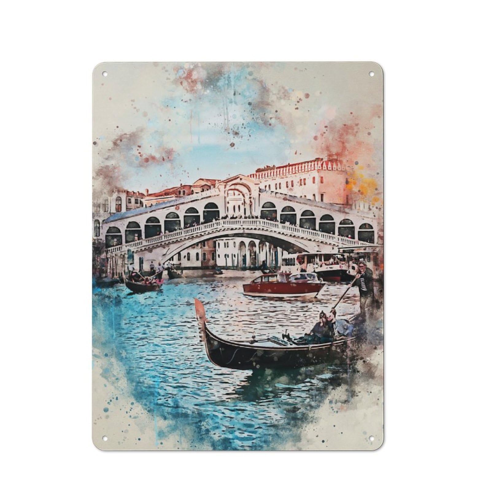 Junmoney Venice In Watercolor Tin Sign 40X30cm With For Home Bar Wall, Rustic Decor, For Kitchen, Dining Room And Home Bar Wall Decor