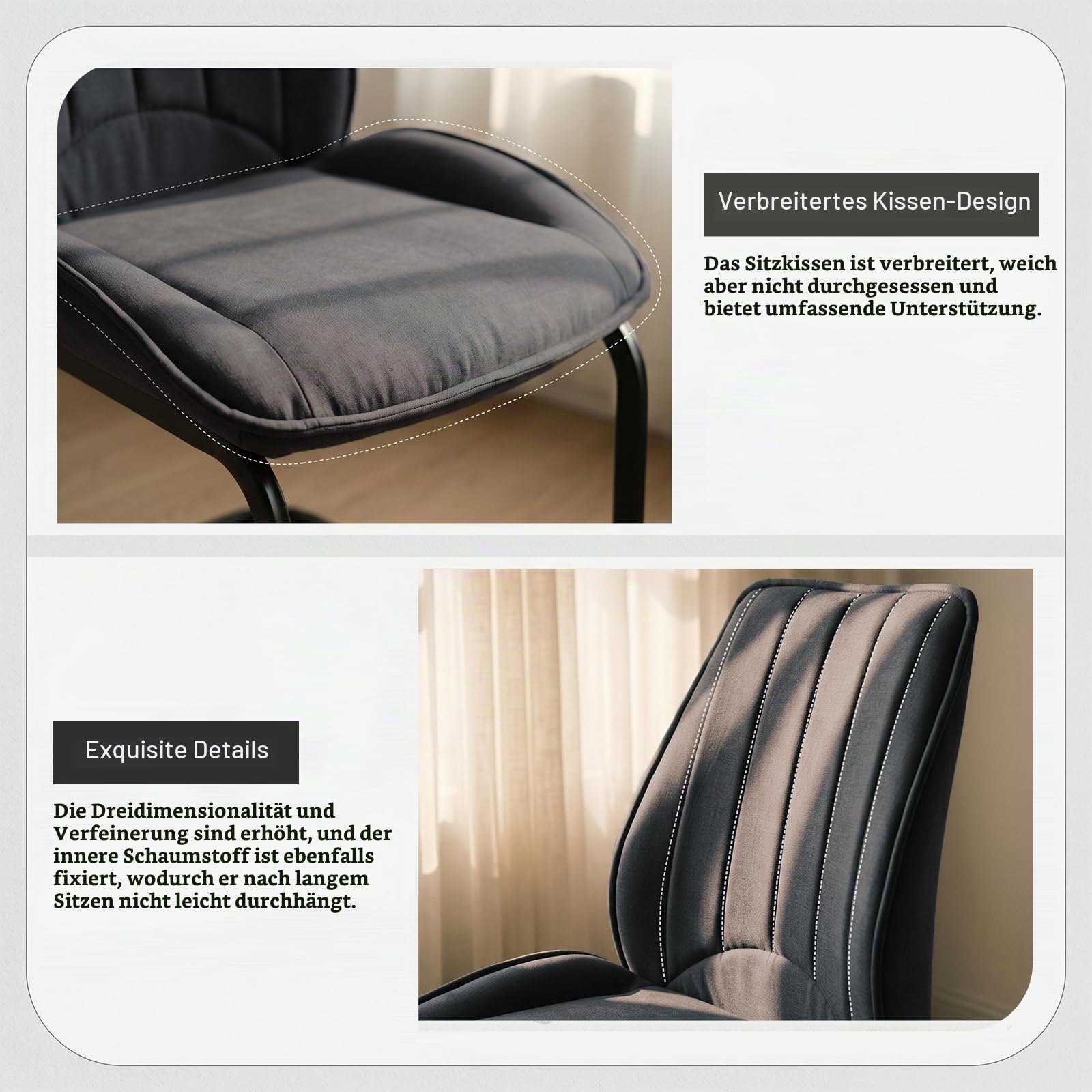 JIEXI Esszimmerstühle 6er Set Freischwinger Küchenstuhl mit Rückenlehne, Stühle für Esszimmer, Stuhl Wohnzimmerstuhl für Esszimmer,Küche,Wohnzimmer,Restaurant,Konferenzraum, 150kg Belastbar