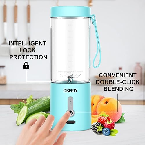 Miniatura 4 de OBERLY - Licuadora portátil para batidos y batidos, licuadora de viaje personal para proteínas con batería recargable USB de 4000 mAh, hielo