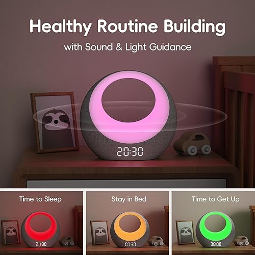 Miniatura 7 de Gianna Máquina de sonido para bebés Auto-calmante, grabación personalizable, 26 sonidos calmantes, 8 luces para el cuidado de los ojos, máquina de