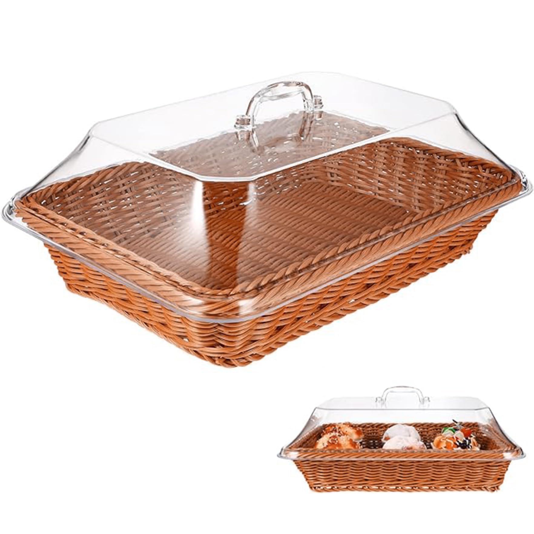 13.78x9.84x4.9 pulgadas de canasta de mimbre con tapa, cesta de ratán rectangular, tejida para servir pan, frutas, verduras