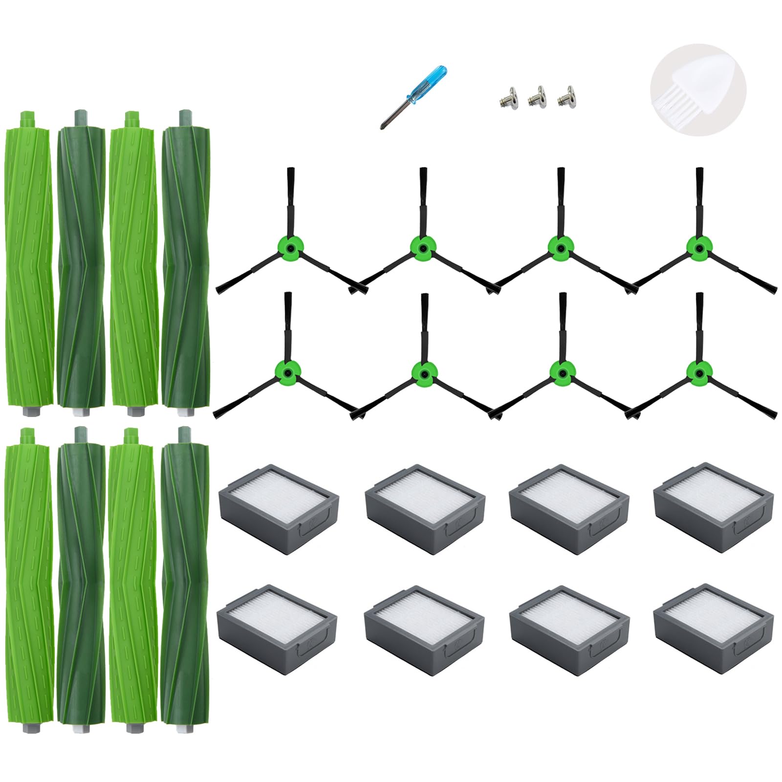 LOVECO 26-Pack Replacement Parts Compatible for iRobot Roomba E I & J Series, i7 i7+ j7 j7+ E5 E6 E7 i8 i6 i5 i4 i3 i2 i1 j8 j6 j5 and Plus Version, 4 Set Main Brush, 8 Filter, 8 Side Brush