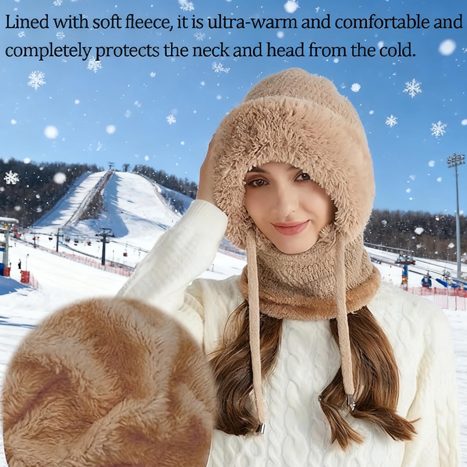 3 in 1 Beanie Hat for Women,All in One Hat and Scarf,Knitted Ski Scarf and Mask Set — view 6