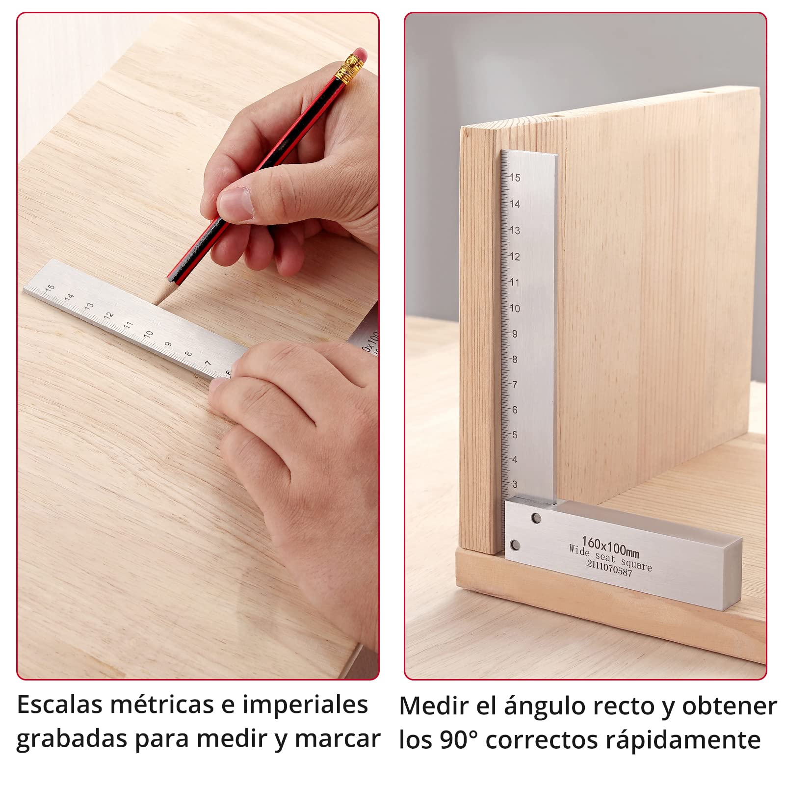 XUNTOP Cuadrados de Posicionamiento 4Pcs Posicionamiento Abrazadero con 4Tamaños,mm y pulgadas Escala Acero al Carbono de Abrazadera de Posicionamiento Tipo L para para Carpintero Ingeniero Arquitecto