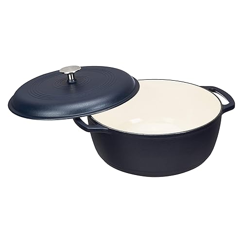 Vista 67 de Horno holandés cubierto de hierro fundido esmaltado Yaxa Basics, 6 cuartos de galón, color azul marino.