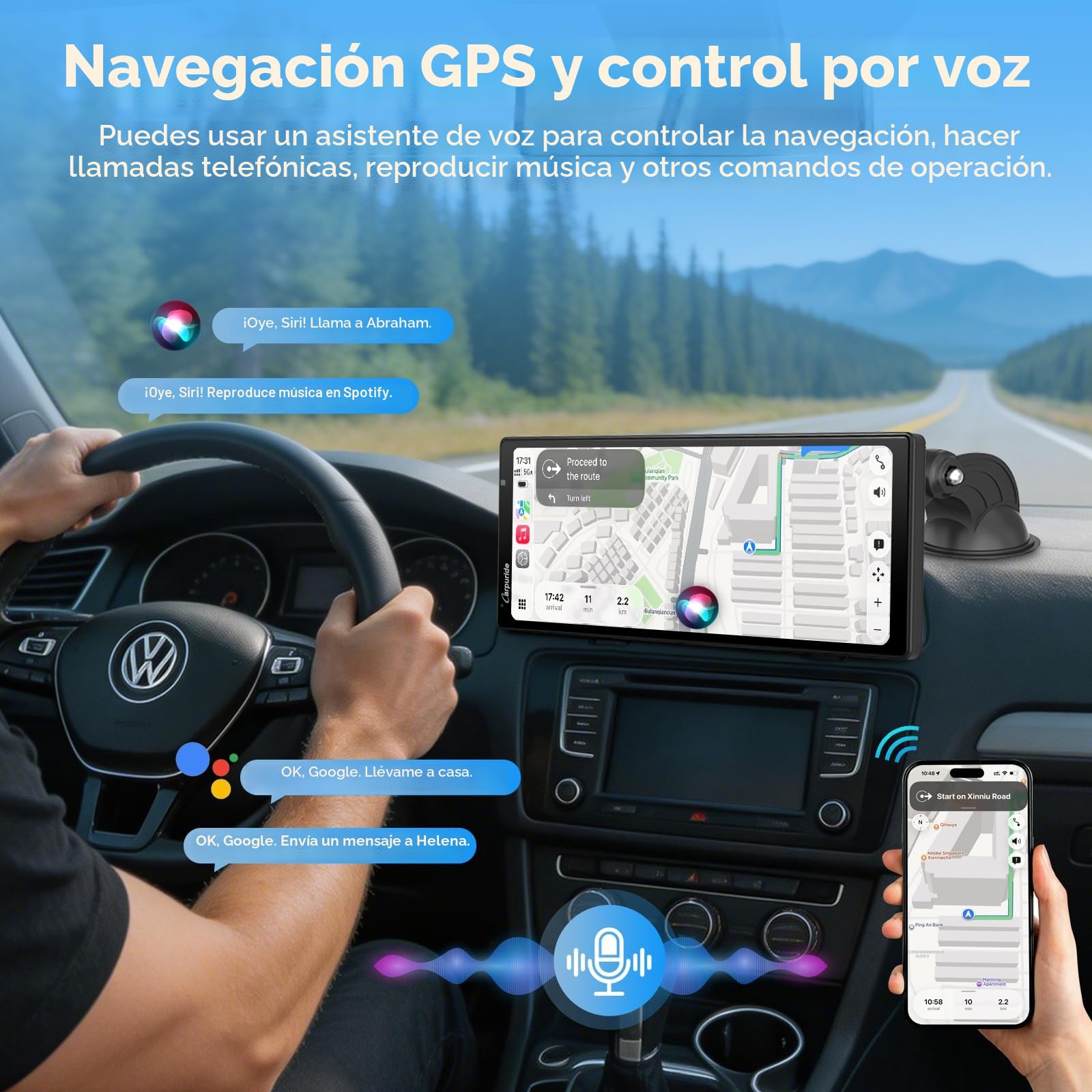 CARPURIDE W903S3 Pantalla HD de 9,3 Pulgadas con CarPlay y Android Auto, Frontal 4K + Trasera 1080p por Cable + cámara infrarroja, grabación en Bucle, GPS, FM, Bluetooth, Super Link