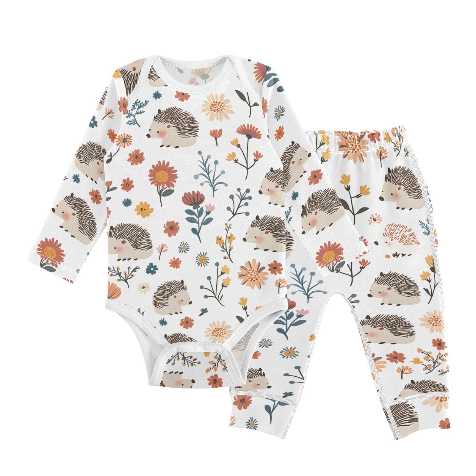 vvfelixl Baby Bodysuits Pants Sets Cute Hedgehogs Floral Long Sleeve Baby Onesie Clothes for Boys Girls 3-6M