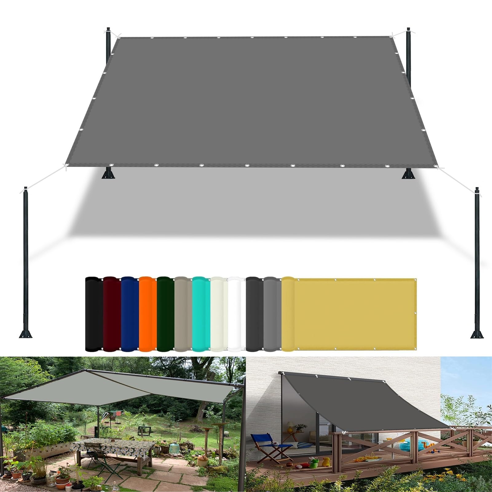 Garden Sail Canopy 0.8 x 2.2 m(2.6 x 7.2ft) Waterproof Sunscreen Awnings with Free Rope UV Block Weather-Resistant with Grommets Pes Sunsail for Camping Beach Deck Porch, Light Grey — image 1