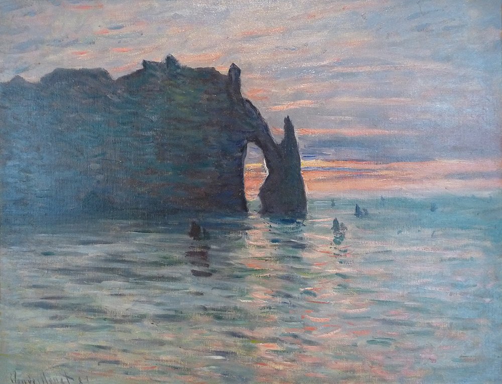 Lámina decorativa Claude Monet Cliff pequeña enmarcada en color negro