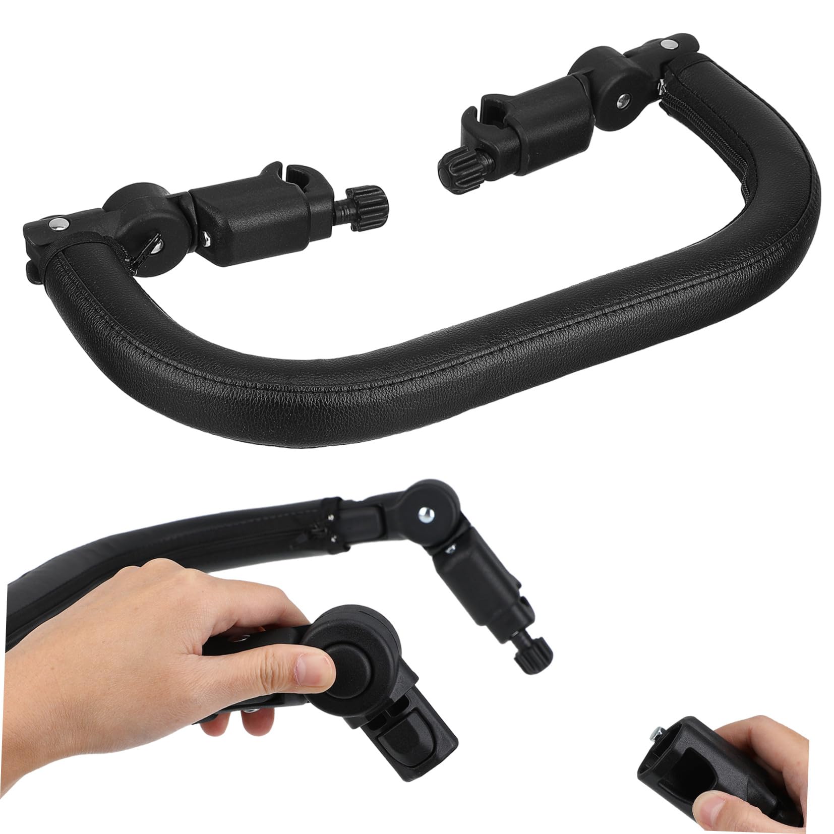 Barre de Poussette en Cuir Pu et Fer Noir Détachable Résistance à L'eau, Rallonge de Poignée Adaptée à Plus de 98% des Poussettes Bébé