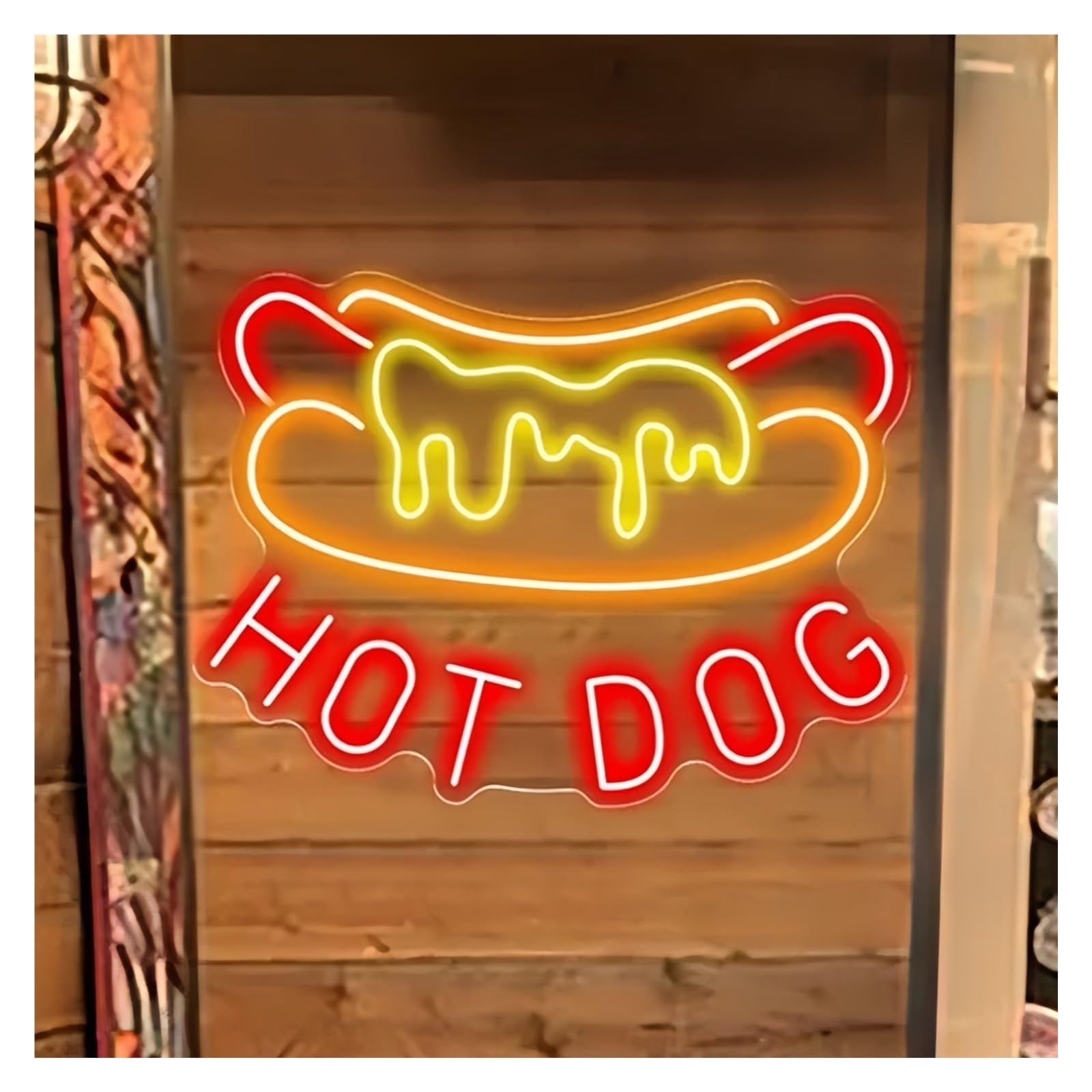 LEMST Sign Lamp Hot Dog Shop Neon Signs USB Powered, Hot Dog Neon Lights Suitable for Wall Decor Dimmable Commercial Night Lights 30cmx40cm