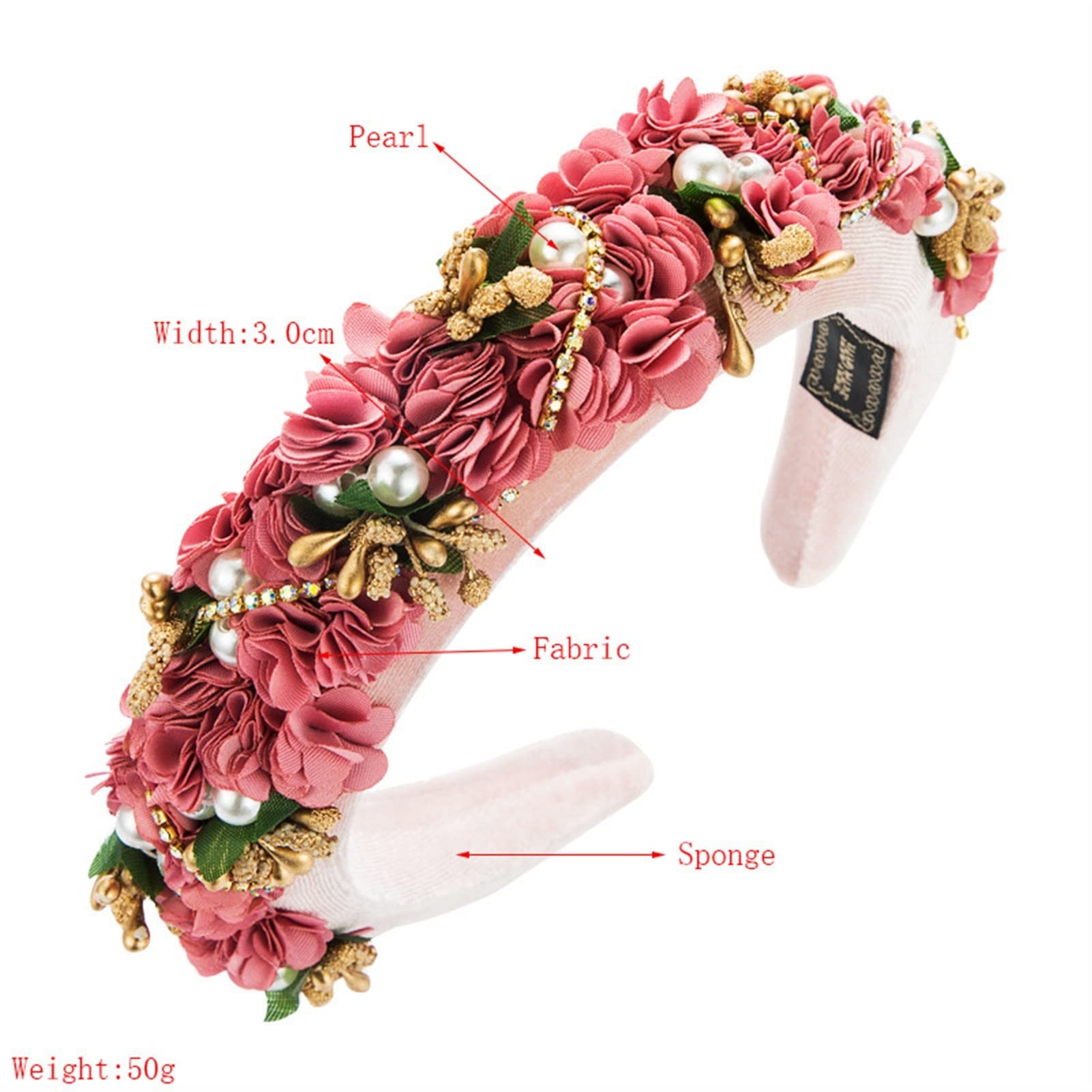 Flower Crown Headbands Pearl Baroque Hairbands Caballo de Pelo for Mujeres Cabeza de Novia Joyería de Pelo de la Boda Mujer Diademas (Color : White)
