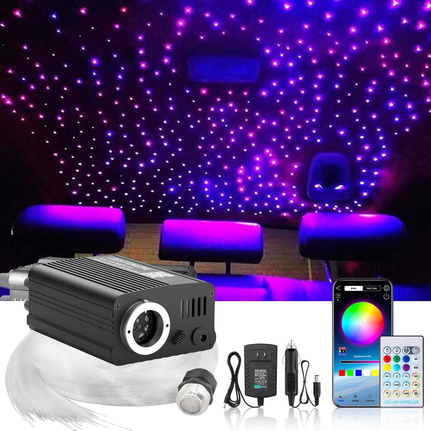 VASTFIRE 16W Starlight Headliner Kit 500 pcs Fiber Optic Star Ceiling Light Constant-On RGBW App/Remote Control for Car Roof Interior Decoration