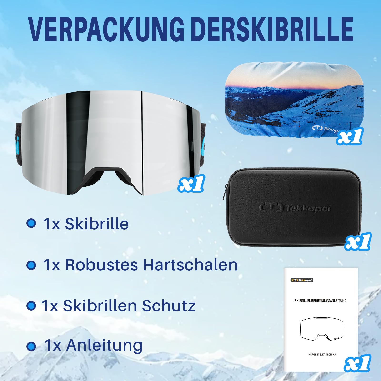 Skibrille für Herren & Damen und passende Wechselgläser, OTG Snowboardbrille mit optionalem Magnet-Wechselsystem, UV400 Schutz & Anti-Fog