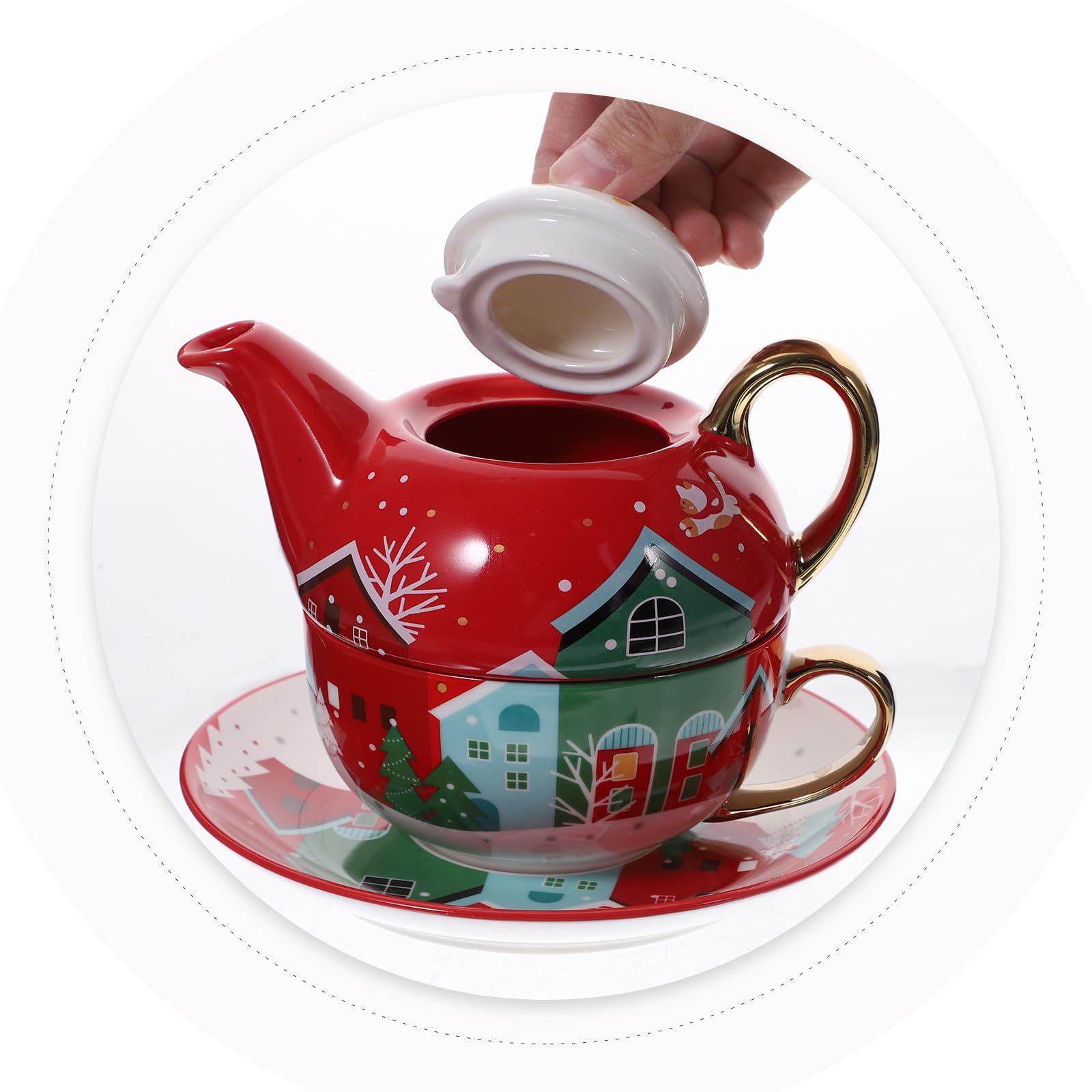 Hemobllo Juego de Té Navideño de Cerámica Tetera, Taza y Plato