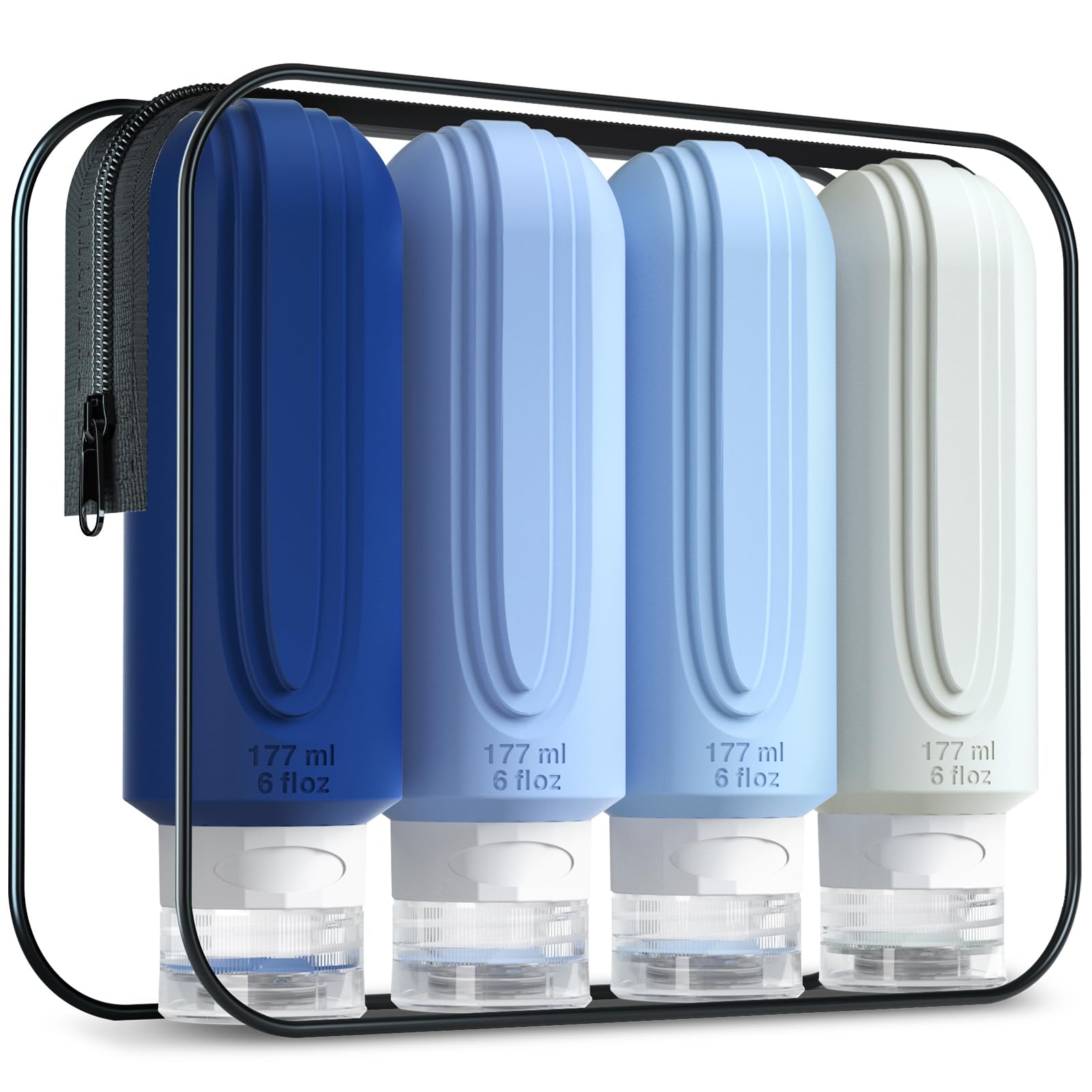 Travel Bottles for Toiletries, Large 6oz Oversize Containers, BPA Free Leak Proof Tubs Refillable Liquid Travel Accessories with Toiletry Bag for Cometic Shampoo and Lotion Soap (4 Pack)