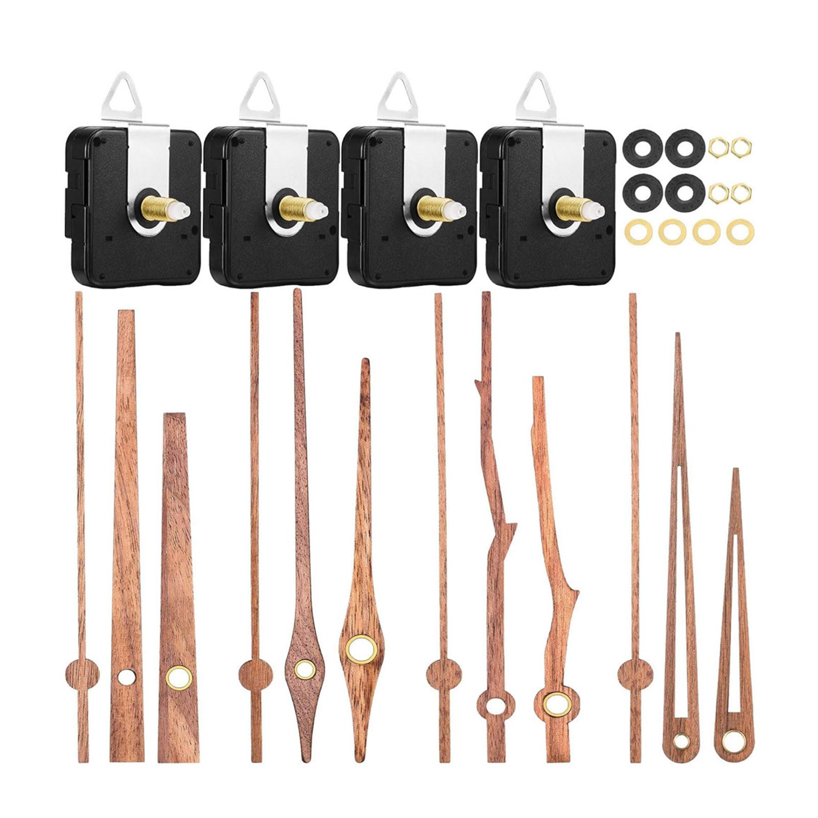 Buxuaaaa Shaft 23Mm 4 Packs Quiet Wall Clock Movement Motor Repair Parts With 4 Types Of Wood Clock Hands Long Shafts Mechanism Kits Long Shaft Movement