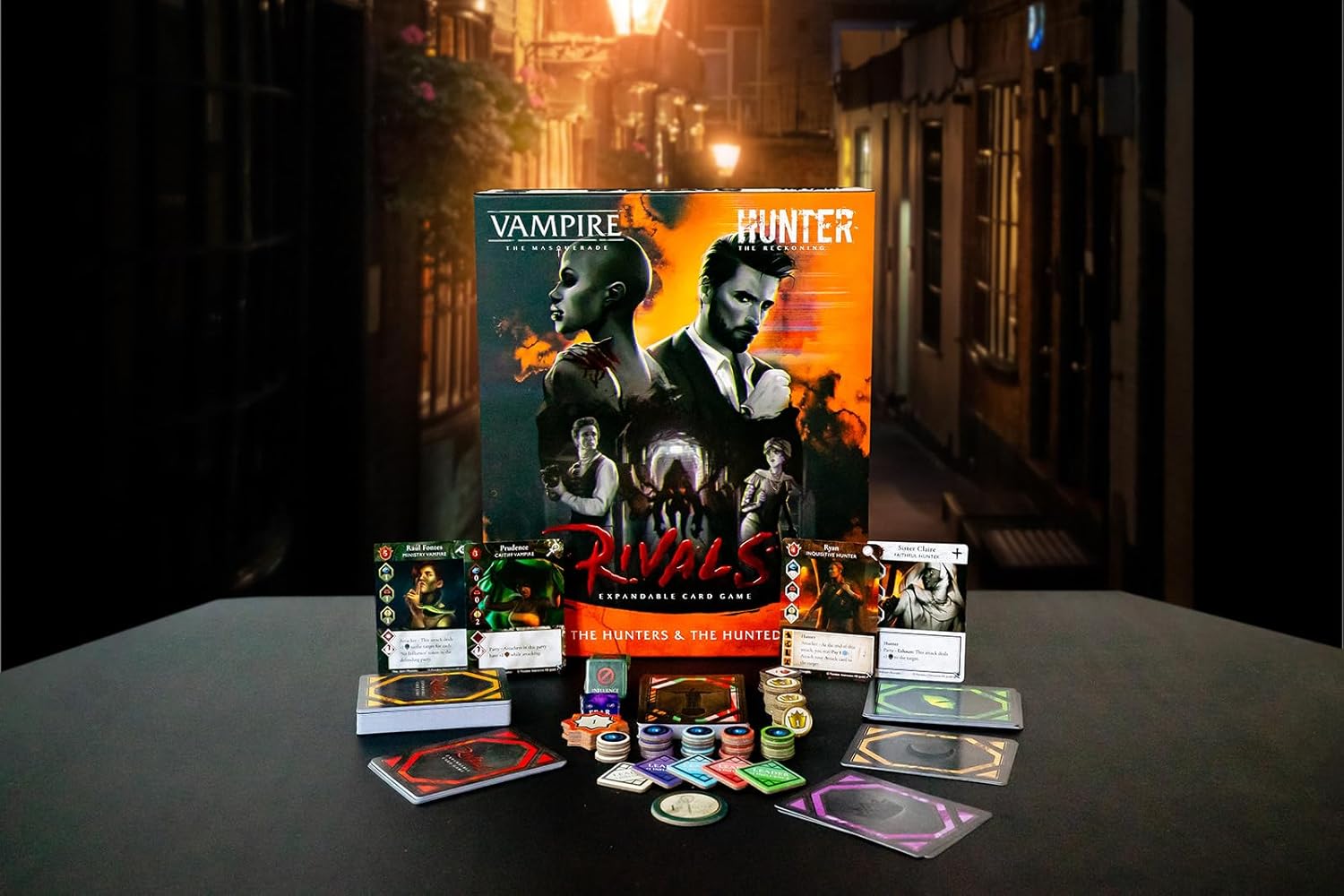 Renegade Game Studios Vampire: The Masquerade Rivals Expandable Card Game, 2-4 Players, Ages 14+, Card Game with Vampire & Hunter Decks & Customization Pack