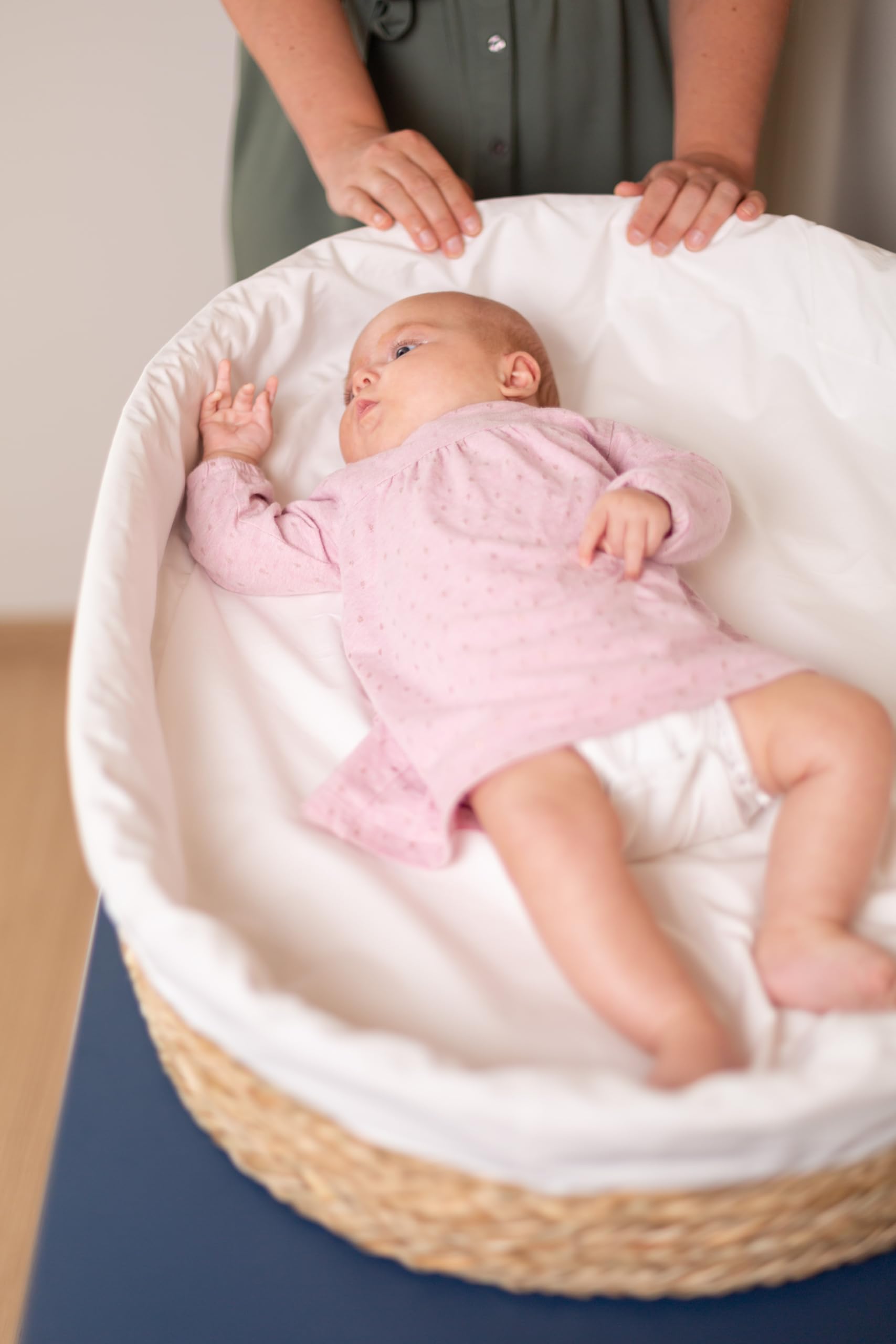 CHILDHOME, Panier à langer bébé jonc de mer, Matelas à langer, Table à langer, Housse 100% Coton incluse, Tissus certifiés Oekotex, Bohème, 0-12 mois, Confortable, Lavable