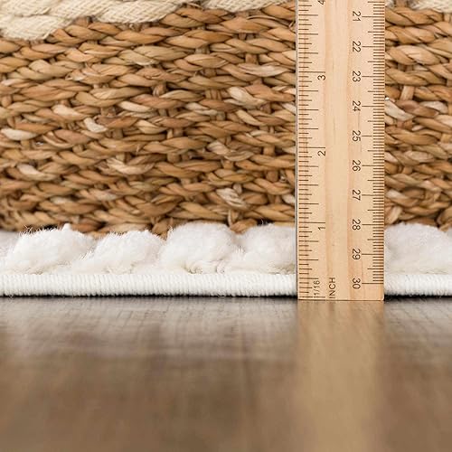 Miniatura 4 de Hauteloom Noah Palimbang - Alfombra suave de pelo largo neutro para sala de estar, dormitorio, pelo de felpa alta y baja, estilo bohemio de granja,