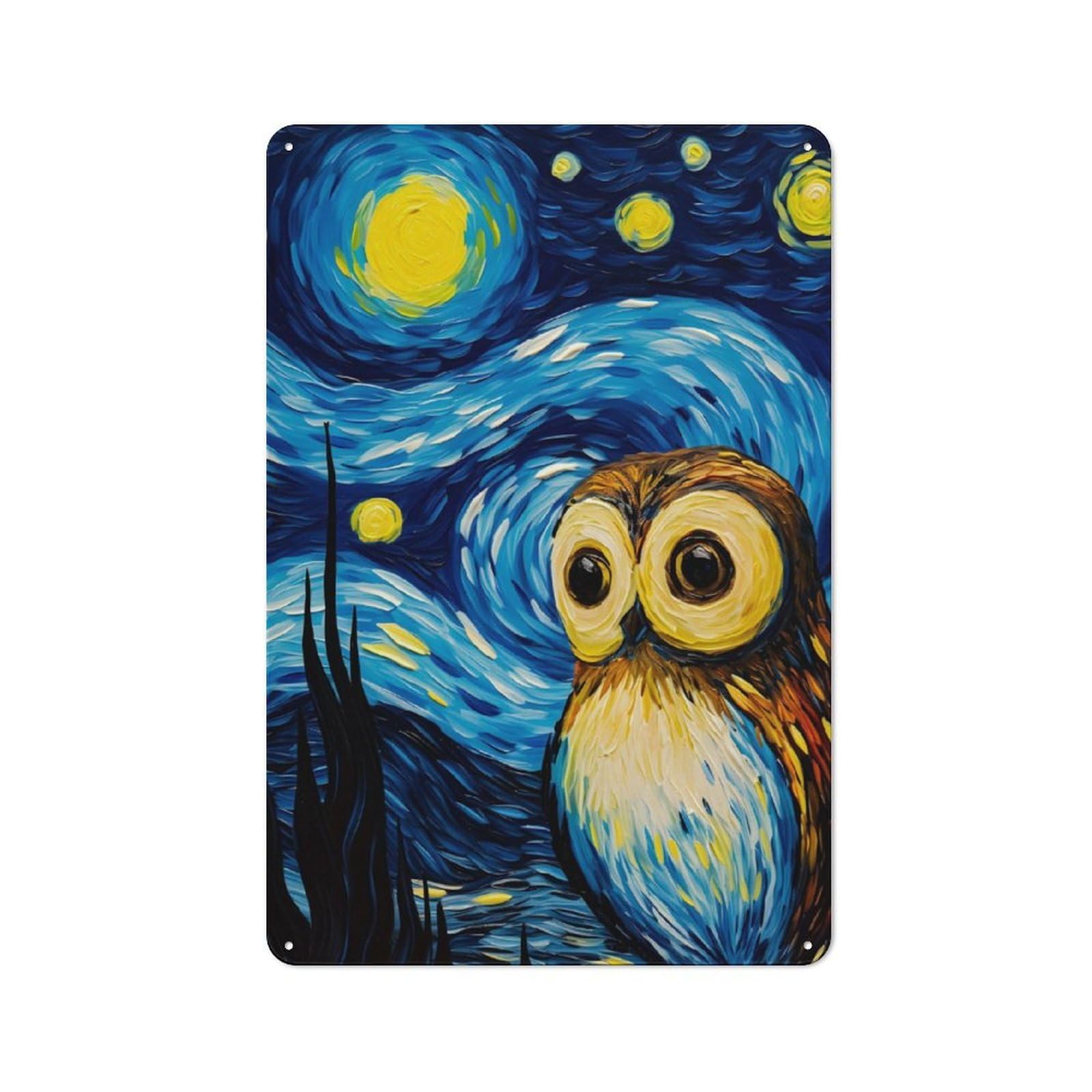 Junmoney The Starry Night Owl Cottage Style Metal Wall Decor 30X20cm, Farmhouse Metal Sign For Farmhouse Kitchen, Pantry Or Dining Area