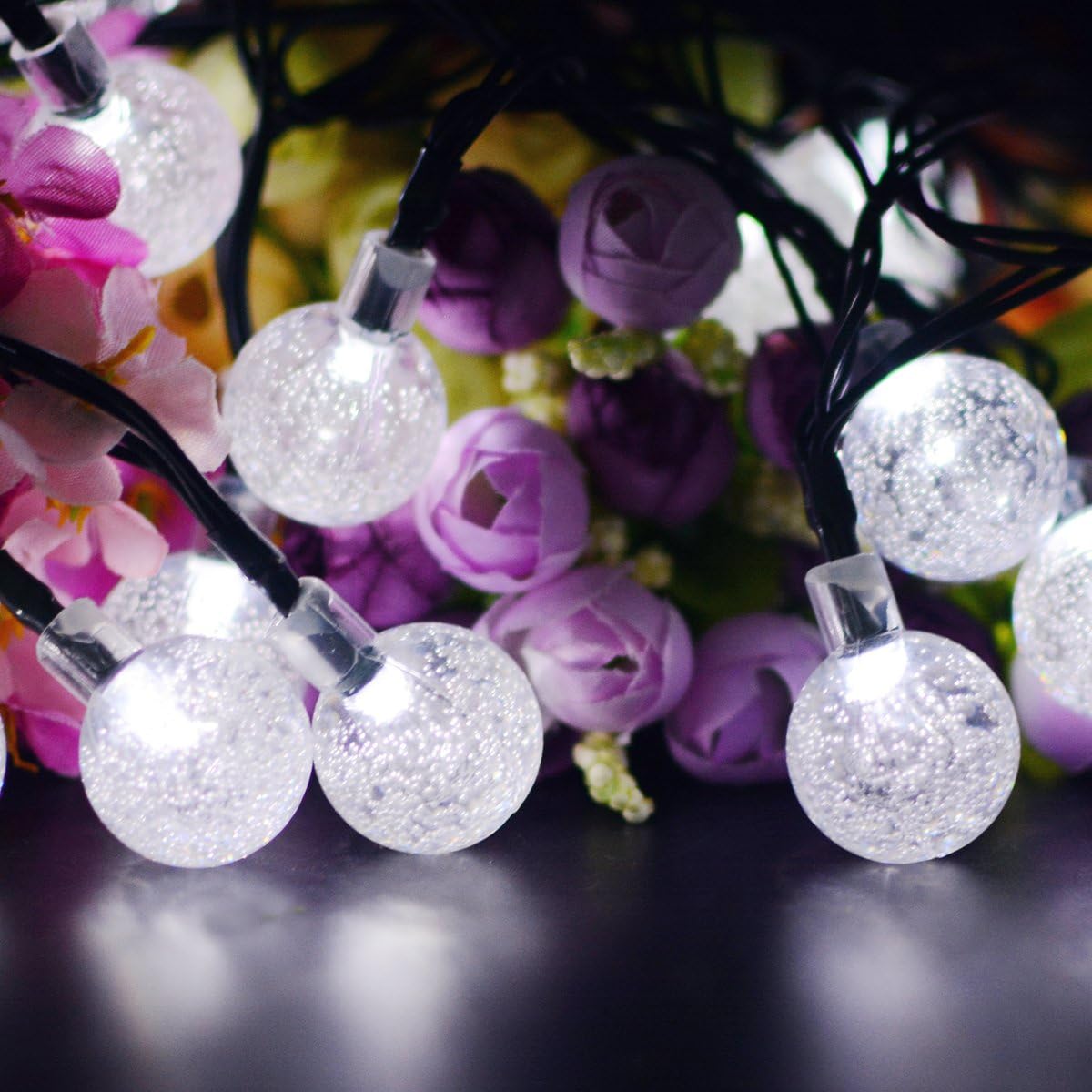 VMANOO Christmas Solar Powered Globe Lights,30 LED (19.7ft) Globe Ball Fairy String Light for Outdoor, Xmas Tree, Garden, Patio, Home, Lawn, Holiday, Wedding Decor, Party 2 Pack (White)