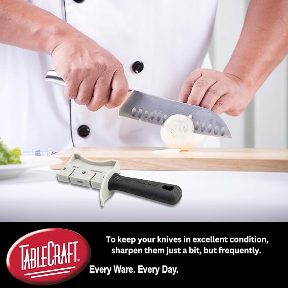 TableCraft 10994 PerfectGrip Hand Held Sharpener, 7 x 1.5 x 3.25, Tungsten Carbide, NSF Certified, Ergonomic Design, Dishwasher Safe