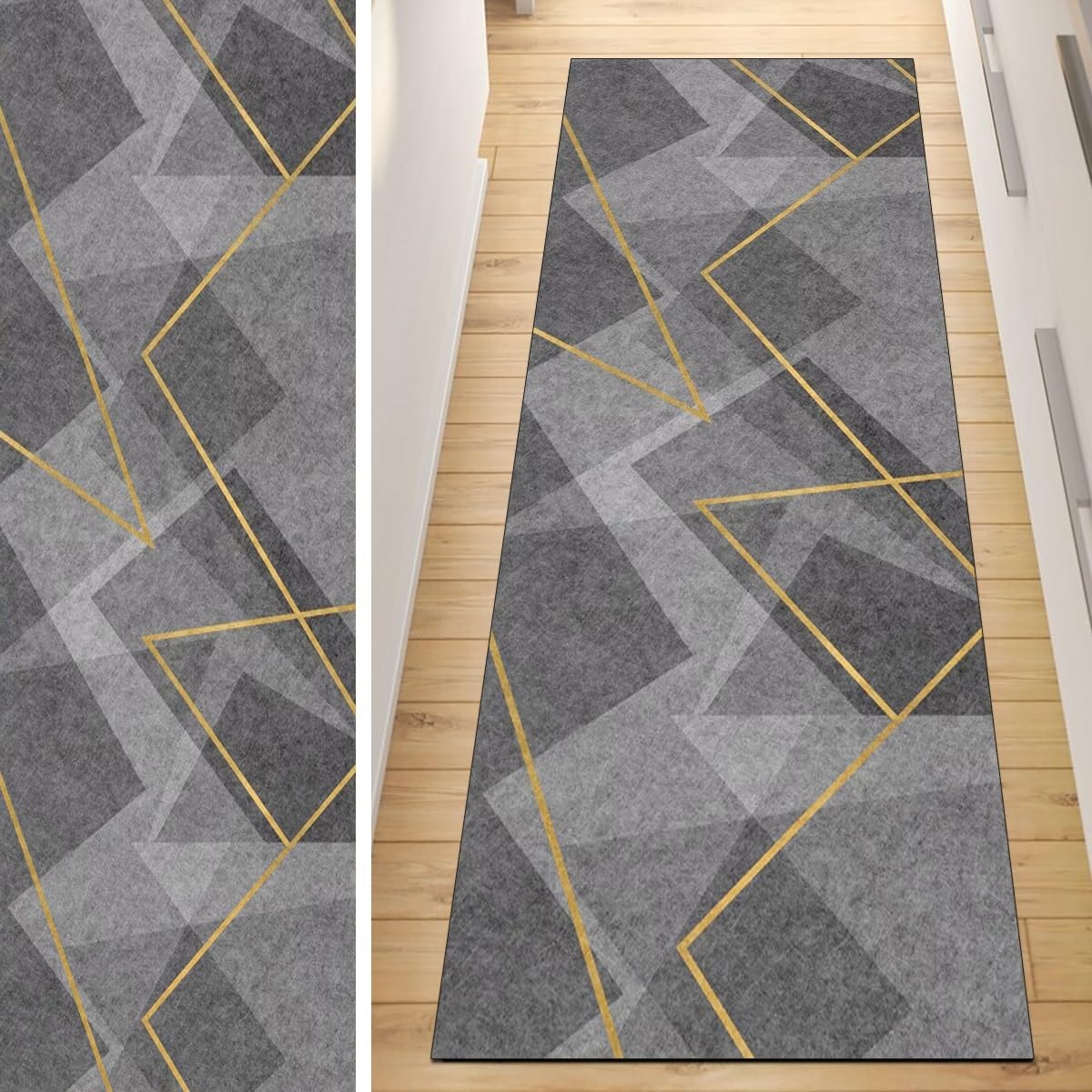 Alfombra de pasillo para cocina y zonas de paso con base de seguridad gris