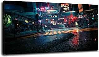 Cyberpunk 2077 Screen Shot CD Project Red Canvas Print Poster Wall Art for Home 1 Piece Finished with Decorative Wood Fram...