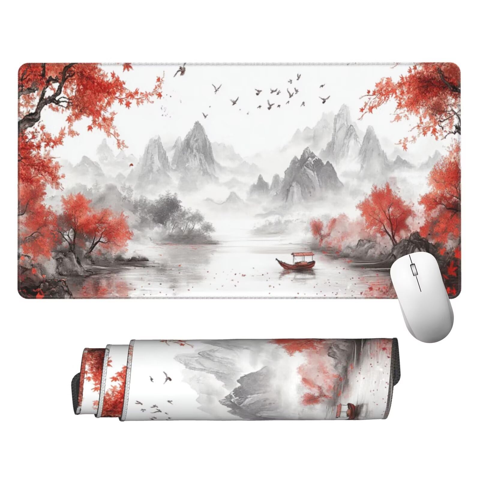Biała podkładka pod mysz XXL krajobraz mata na biurko 1600 x 800 x 3 mm zmywalna podkładka do gier na laptopa, z antypoślizgową gumową podstawą do gier, PC, pracowników biurowych Y957