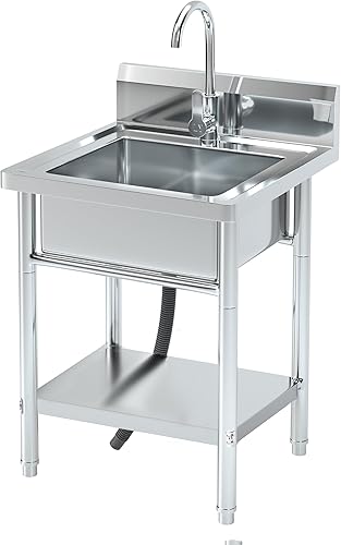 Fregadero utilitario de acero inoxidable de 20 pulgadas con plomería de agua fríacaliente y estante para cocina, baño, lavandería